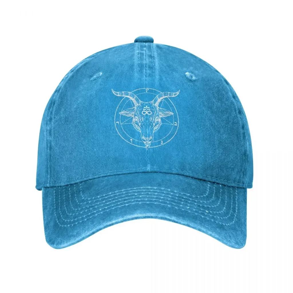 Baphomet Tête de Bouc Pentagramme Casquettes de Baseball Vintage Denim Usé Lavé Couvre-chef Unisexe Femmes Chapeaux de Casquette pour la Course en Plein air le Golf
