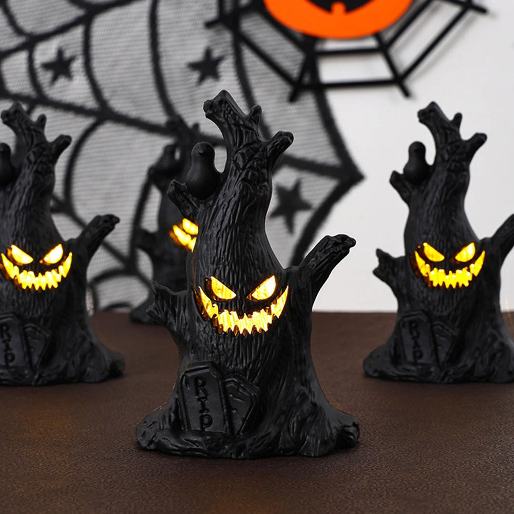 Halloween LED Baumgesicht Figur Batteriebetrieben Geistergesicht Baumstatue Gruseliger Baum Dämon Statue für Spukhaus Dekoration