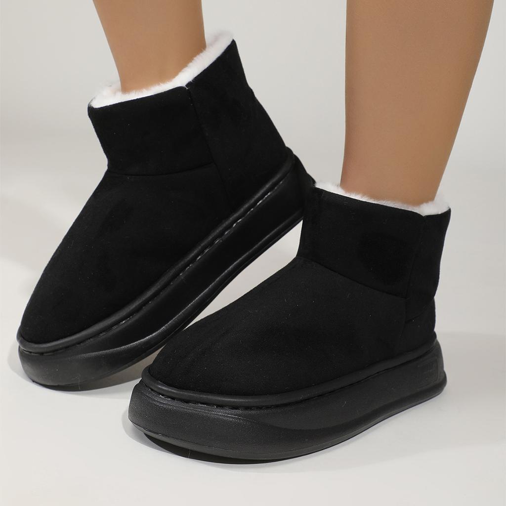 fashion 2024 Winter Solid Color Warm Snow Boots Women Thick Bottom Plush Lined Cotton Padded Shoes Woman Casual Platform Ankle Boots