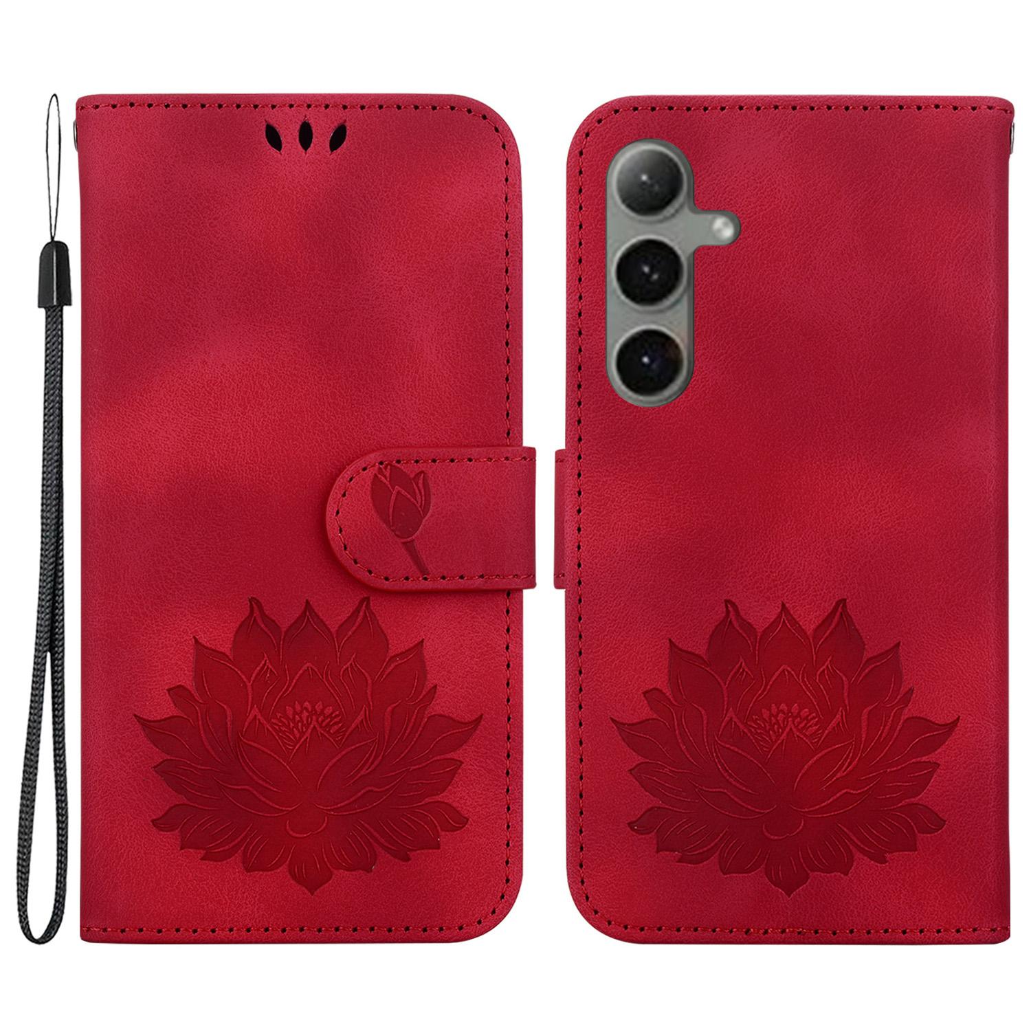 

For Samsung Galaxy S24+ Case Lotus Pattern Leather Phone Cover Wallet Stand Feature Red