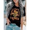 Tricou cu gât rotund și imprimeu floral, Tricou casual cu mânecă scurtă pentru primăvară și vară, Îmbrăcăminte pentru femei