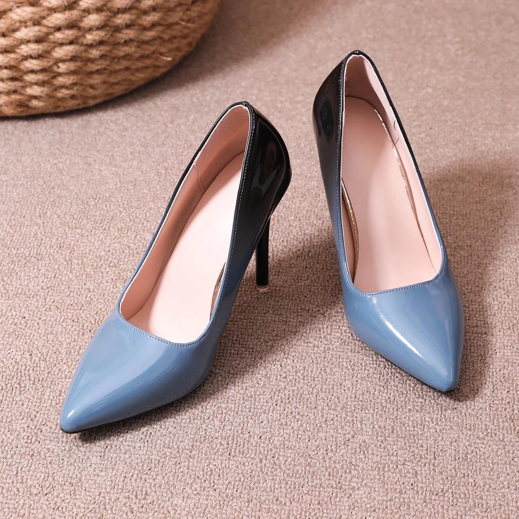 Womens Shoes New Pumps Women High Heel Shoes Female Patent Leather Sexy Pointed Toe Thin Heel Wedding Shoes Size 35-43