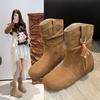 Retro Ethnic Small Pendant Small Short Boots Women's 2025 New Autumn and Winter Sleeve Round Head Stacking Boots Slim Martin Boots