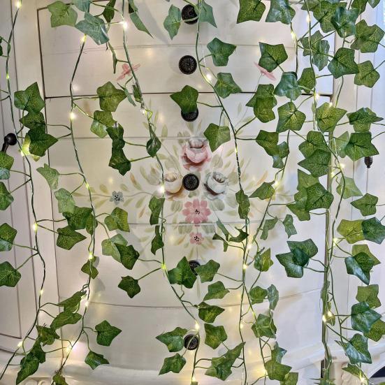 Artificial Light Faux Cherry 10 Ft Garland String Blossom Garland Green Creeper