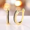 Huitan Stylish Gold Color Hoop Earrings for Female Fashion White/black Zirconia Accessories for Engagement Trendy Jewelry Gift