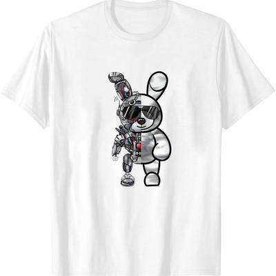 Cyber Bunny Roboter-Print T-Shirt, Leichtes T-Shirt Atmungsaktiv Kühl, Bequemes Tragen