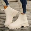 Women's Fall Winter Chunky Heel Round Toe Thick Sole Fleece-Lined Martin Ankle Boots.