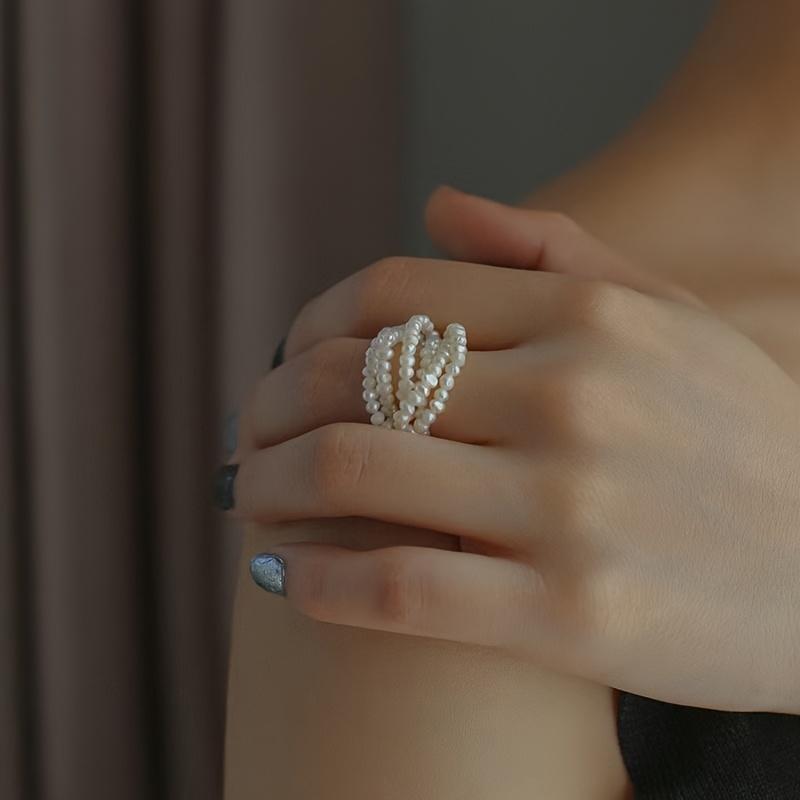 Bague Exquise Multi-couches en Perles Imitation, Choix Idéal pour les Bijoux de Mariage et Événements Formels des Femmes, Cadeau de Fête de Fête