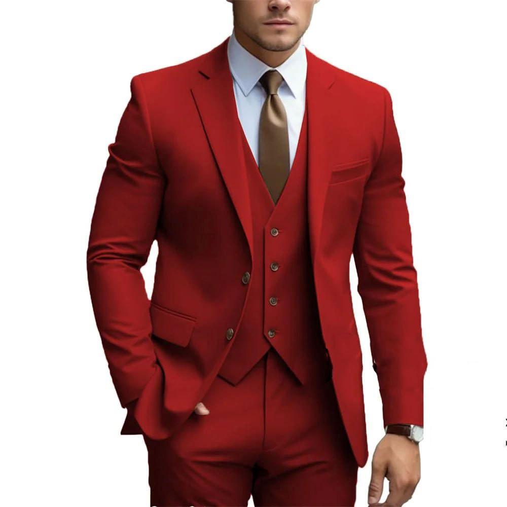 New Men's Suits Formal Outfits 3 Pcs Elegant Single Breasted Notch Lapel Formal Blazer Slim Fit Costume (Jacket + Vest + Pants)