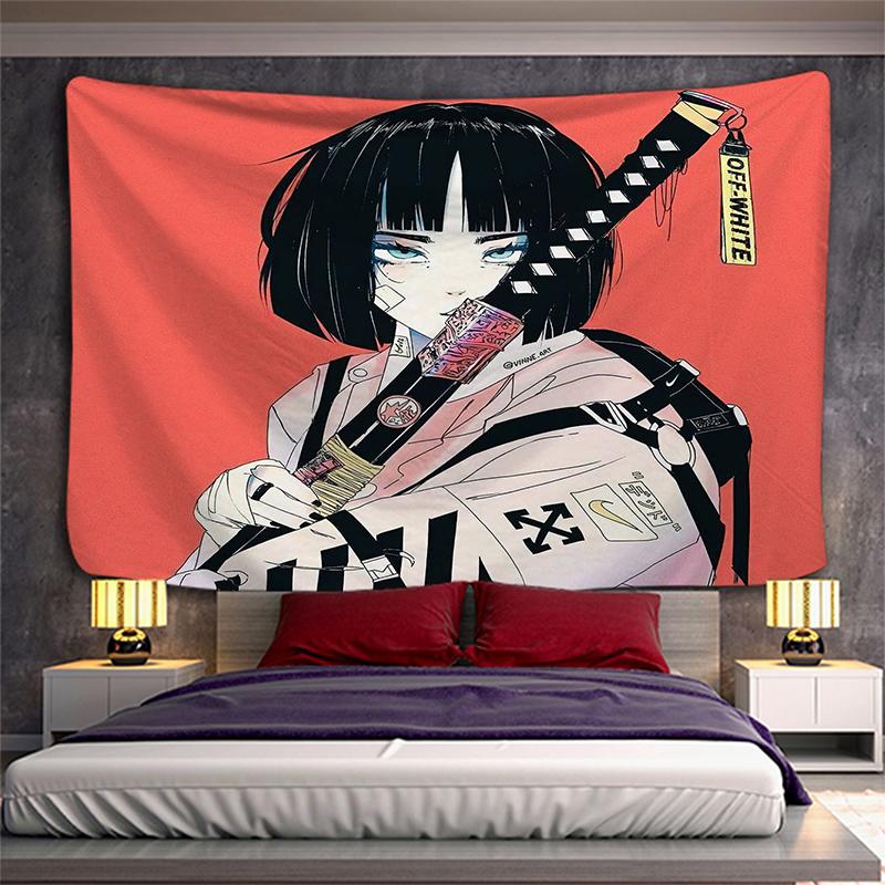 

Древний самурайский аниме кулон в японском стиле различных стилей, украшение из ковровой ткани, макет, плакат, гобелен, художественная стена 100X75CM