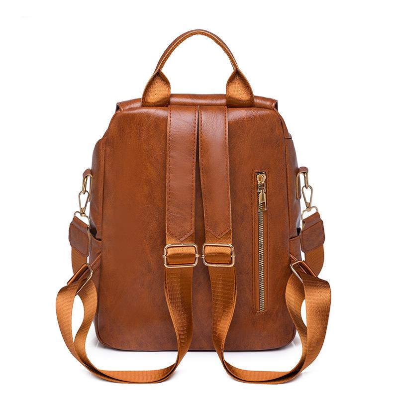 New Korean version backpack women's fashion PU soft leather texture British college style schoolbag retro backpack travel