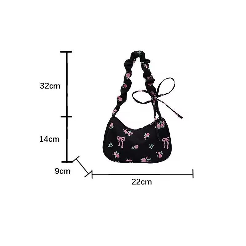 Unique Wrinkled Drawstring Floral Handbag Stylish Versatile Shoulder Underarm Purse Bag For Women