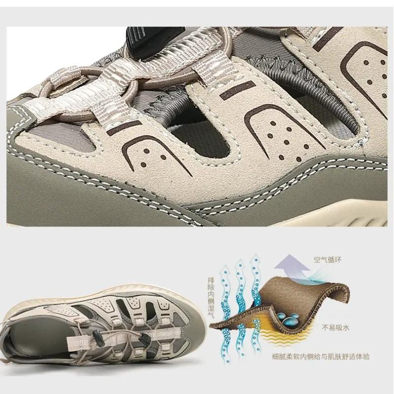 Mens Leather Beach Sandals Quick Dry Water Shoes Non Slip Summer Outdoor Walking Flip Flop Cool Casual Sandalias Man Beach Flats