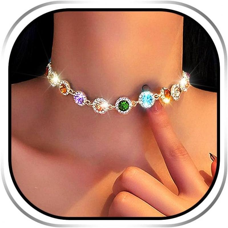 EARENT Colorful Rhinestone Choker Necklace Rainbow Jewelry for Women