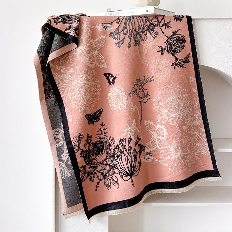 Plant Line Draft Girl Style Scarf Imitation Cashmere Scarf Winter High-end Warm Shawl
