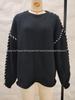 Women's Solid Color Round Neck Long Sleeve Knit Sweater with Drawstring - European & American Style