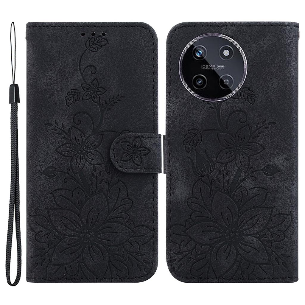 For Realme 11 4G (159.9x73.3x7.95mm) Wallet Leather Phone Case Flower Pattern