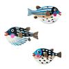 3Pcs/Set Puffer Wall Decoration Cute Decorative Wooden Globefish Rustic Cartoon Puffer Fish Wall Art Ornament for Living Room Bedroom Dining Room
