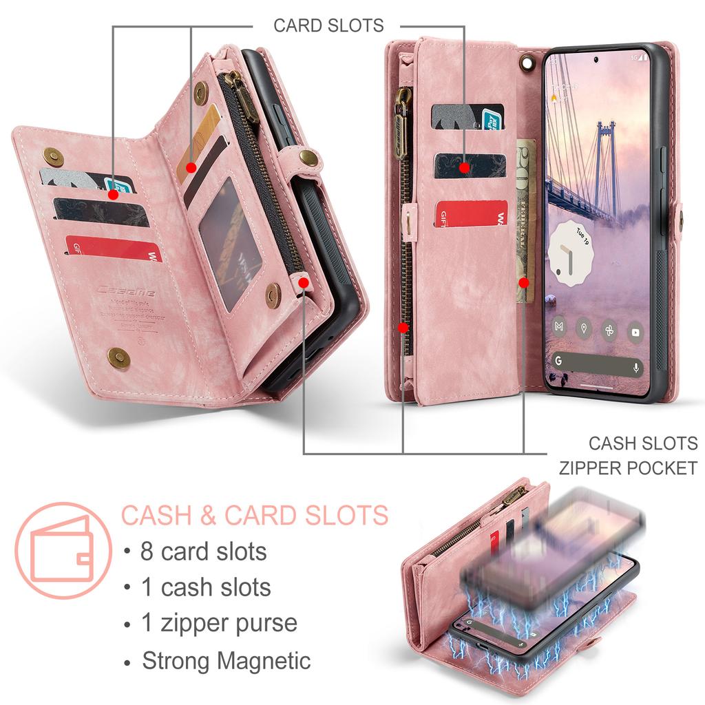 For Google Pixel 9 Pro XL Phone Cases CASEME 008 Leather Cover with Detachable Wallet and Strap