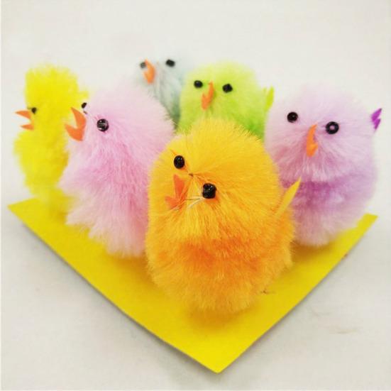 Mini Plush Easter Chickens Furry Fake Pom Chicks Miniature Farm Animals Figurine for Party Favors DIY Crafts Table Decoration