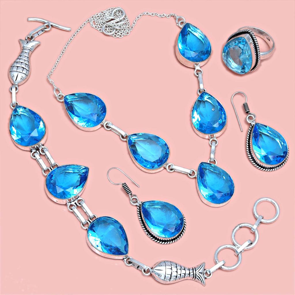 Topaz Blue London Jewelry Set  Gemstone Necklace Gift Sterling