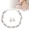Women Faux Pearl Necklace Earrings Set Bridal Jewelry Set with Rhinestone (Silvery White)