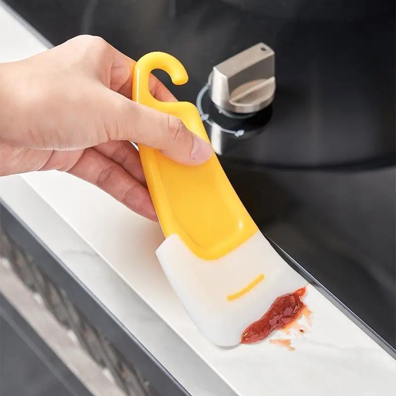 Cleaning Silicone Spatula Kitchen Scraper Soft Blade Scraper Brush Dirty Pot Dishes Rubber Cleaning Spatula Pot Cleaning Tool
