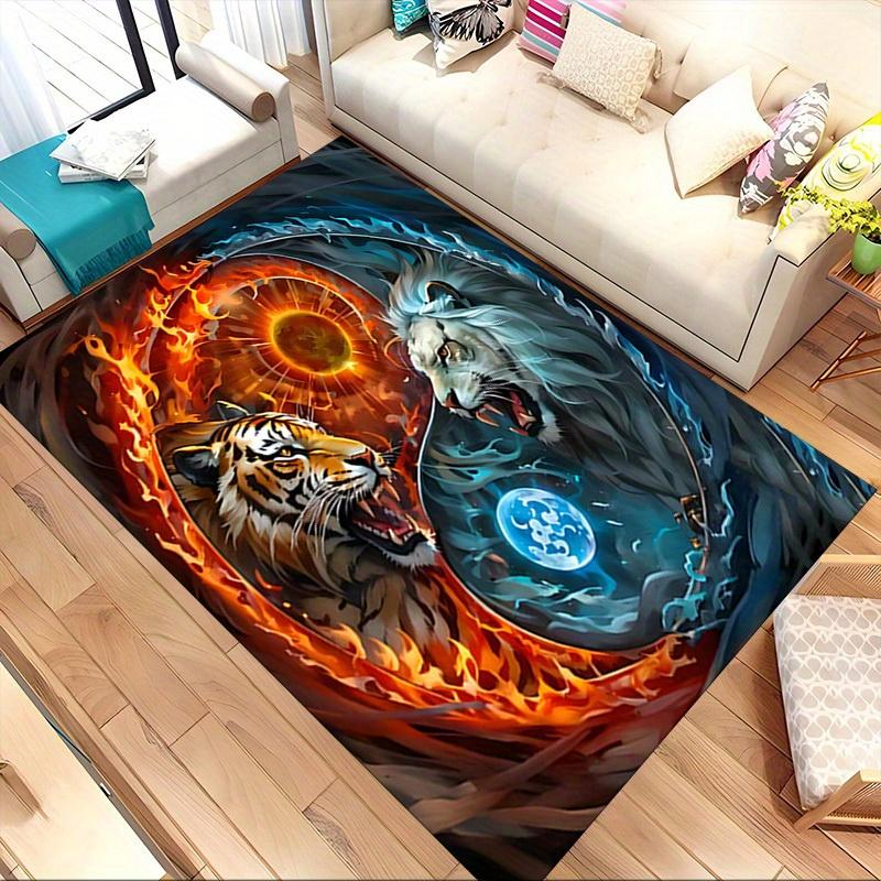 1pc Fire and Ice Animals Themed Rug for Home Decor, Non-slip Office Carpet, Chair Mat, Outdoor Mat, Christmas and Halloween Gifts-0731148
