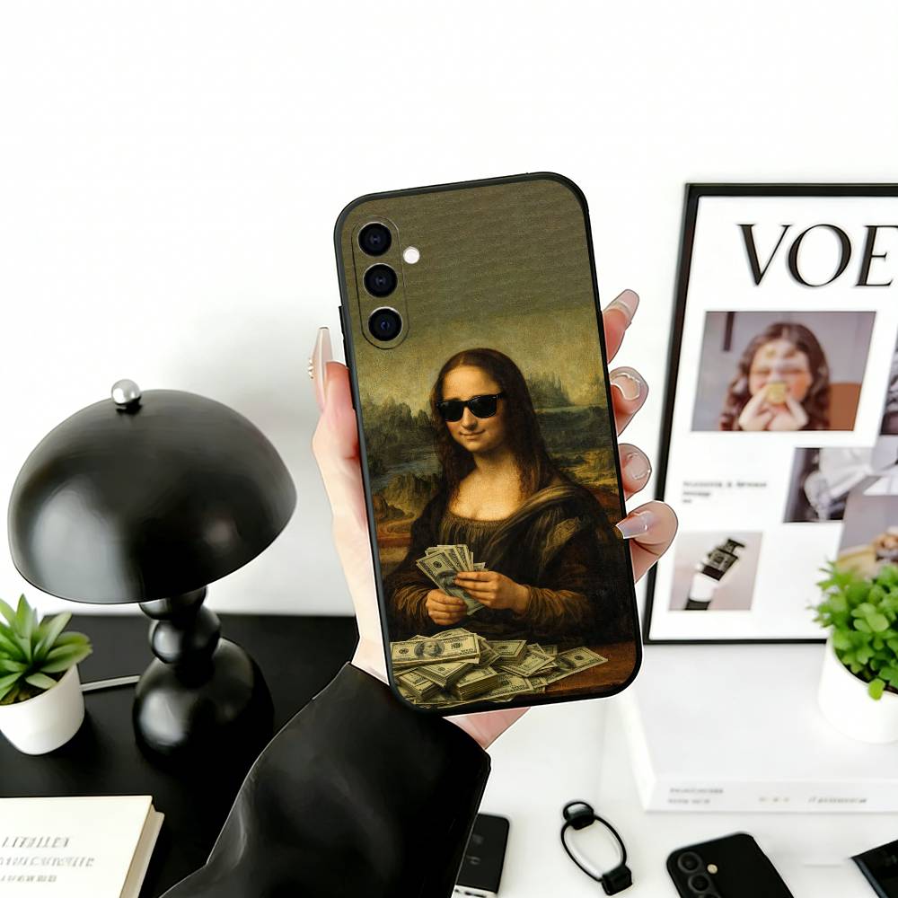 Humorous M-Mona L-Lisa Art Phone Case For Samsung Galaxy A73,A72,A71,A70,A53,A52,A51,Soft Silicone Black Cover