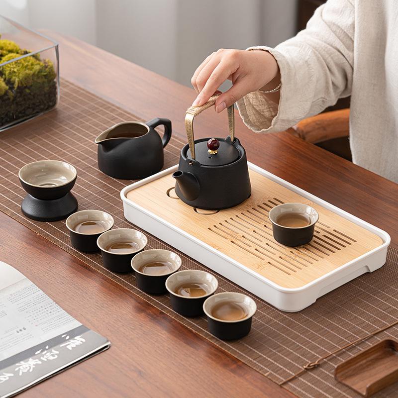 Black pottery lifting beam pot portable Chinese travel kung fu tea set outdoor home business company gift souvenir