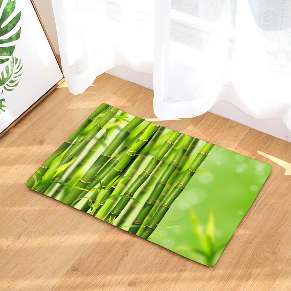 

Green Plants Bamboo Flowers Zen Stone Bathroom Curtain Polyester Fabric Shower Curtains And Rugs Toilet Cover Bath Mat Set Decor