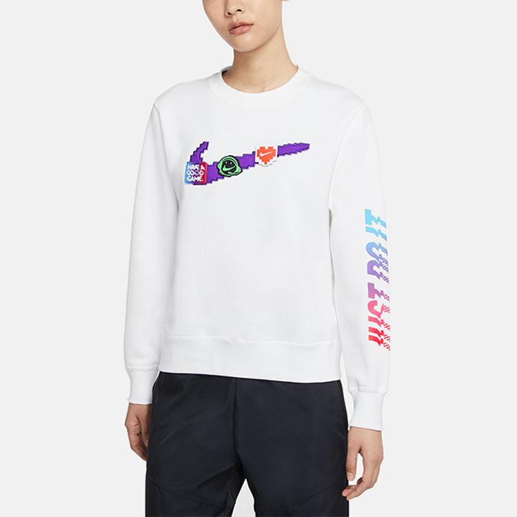 Nike Sportswear Logo Print Fleece Crewneck Sweatshirt Women Sweatshirts White DC3941-100