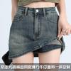 Women High Waist Denim Skirt Anti Chafing Stretchy A Line Mini Skirt Casual Vintage Jean Skort