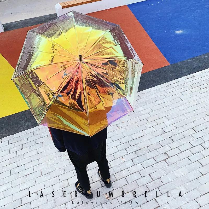 Colorful Rainbow Umbrella Transparent Color Changing Long Handle Umbrella Rain Women's Big Umbrellas Parapluie Girl Gift SY191