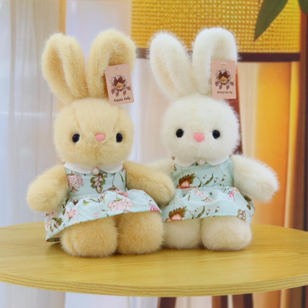 New pastoral rabbit doll plush toy floral skirt bunny doll 8 inch grab doll wedding throw