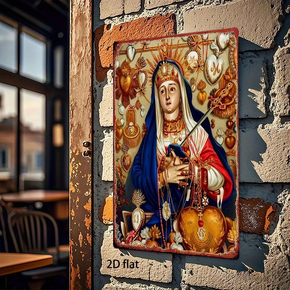 Vintage 2D kovová nástěnná cedule Panny Marie - Pevná dekorace 8x12 palců pro bar, ložnici, kuchyň, domov