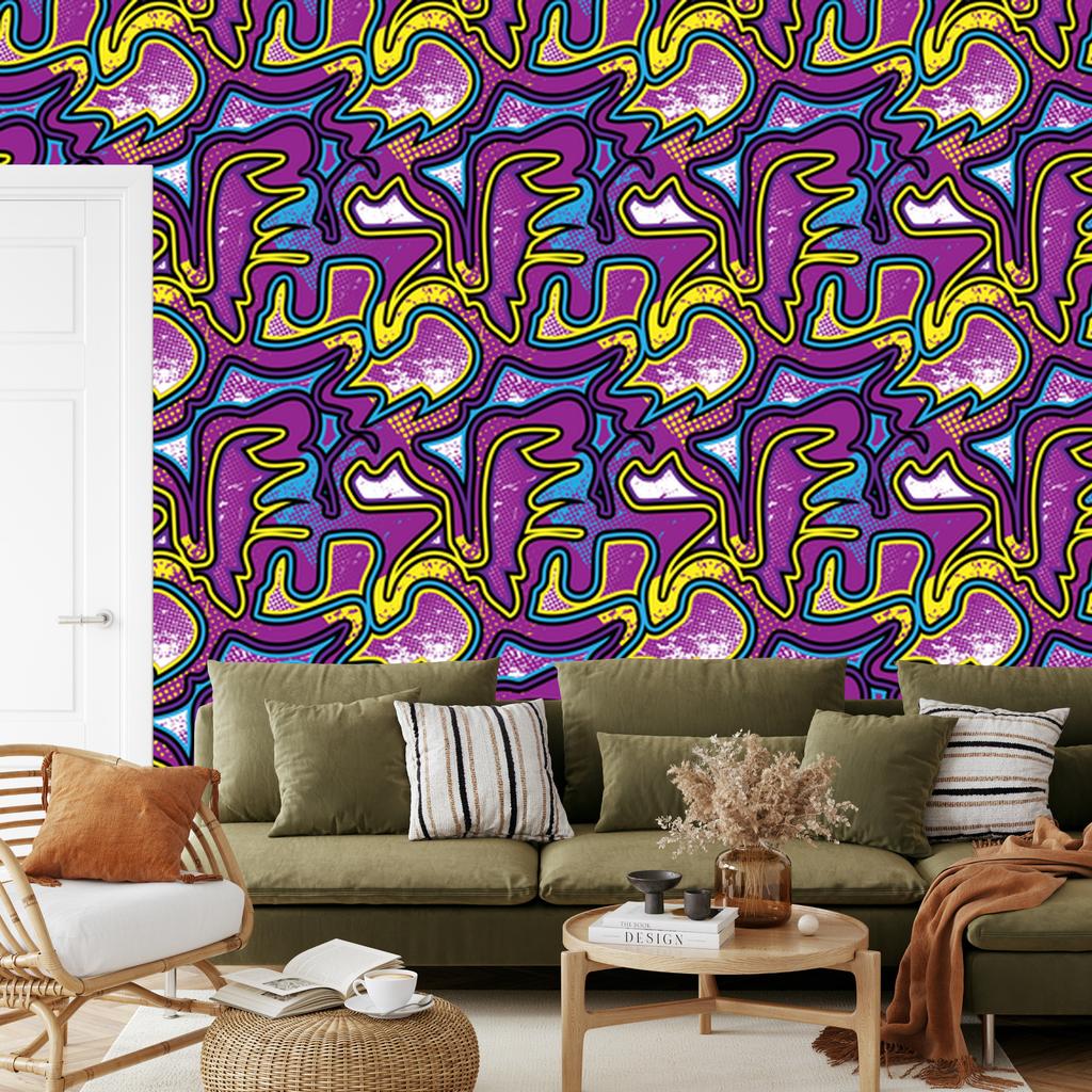 Purple Graffiti Wallpaper for Living Room and Bedroom 50x1000