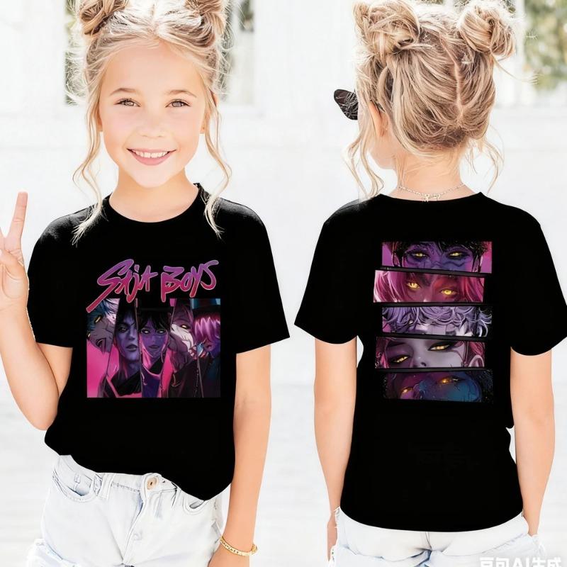 KPop Devil Hunter Cartoon Anime Printed Round Neck Fashion Casual Summer Comfortable Children's T-shirt