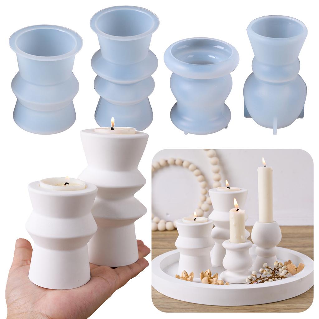 Nordics Style Candlestick Silicone Molds Roman Pillar Candle Holder Molds Ornament Plasters Molds for Table Decoration