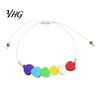 Cute Layered Cord Jewelry Colorful Hearts Bracelet, Handmade Braided String Adjustable Daily Wear Heart Shaped Clay Beads for Women Girls Lightweight