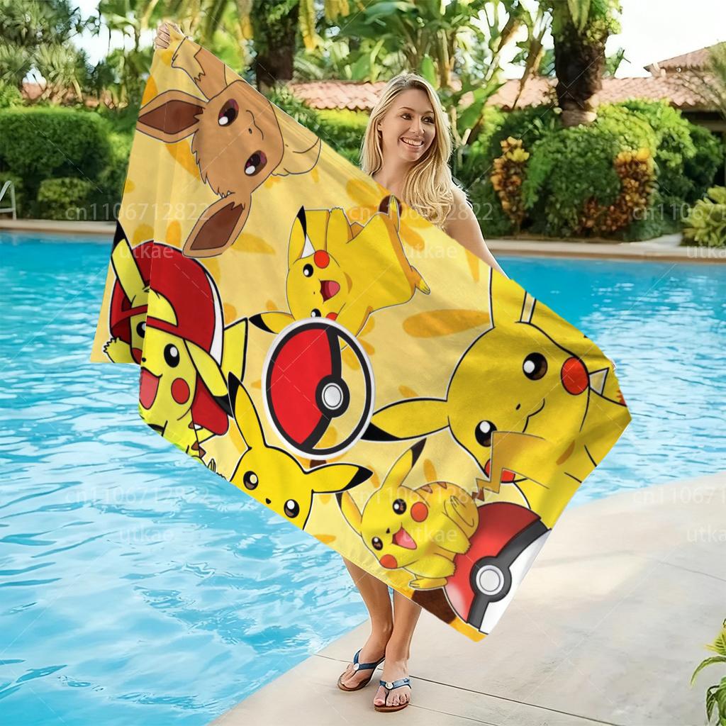 Pikachu Absorbent Microfiber Towel, Cute Cartoon Print Quick Dry Towel for Pool Camping Yoga