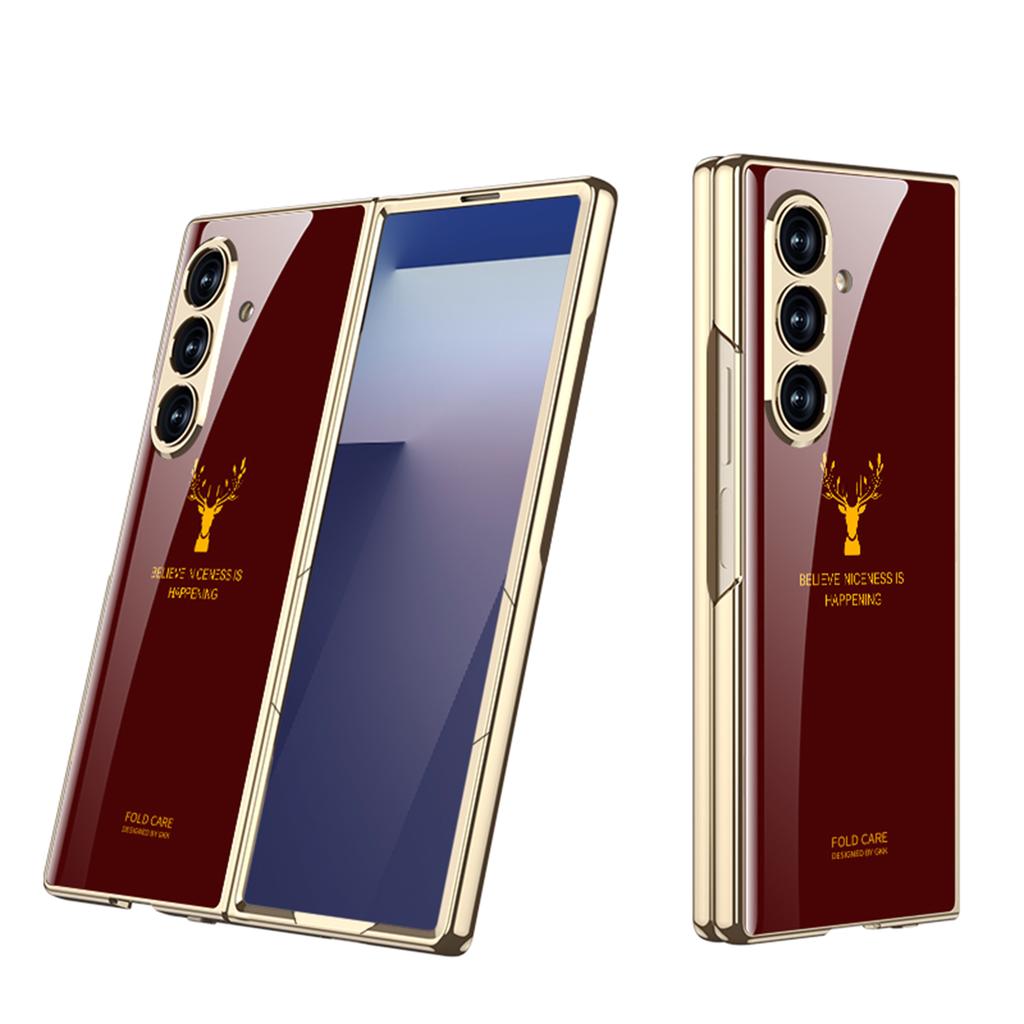 Luxury Plating Painted Glass Case For Samsung Galaxy Z Fold 7 6 5 Higher Lens Protective Plastic Cover For Galaxy Z Fold7 Case