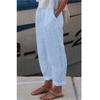 Women's Spring Summer White Pocket Cotton Linen Pants Vintage Elastic Waist Solid Loose Casual Trousers