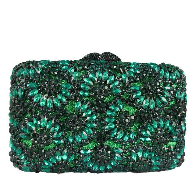 Boutique De FGG Emerald Green Evening Minaudiere Bags Women Crystal Purses and Handbags Bridal Wedding Luxury Clutch Purse