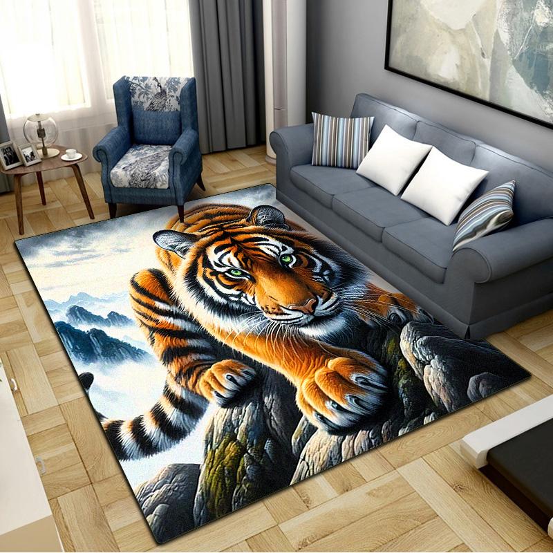 Lion Tiger Head Carpet Rug for Living Room Bedroom Home Sofa Decoration,Kids play Non-slip Floor Mat