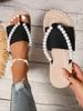 Women's Slippers Summer 2025 Soft Sole Outwear Beach Slippers Flat Bottom Pearl String Flip Flops Size43 Pantuflas Mujer
