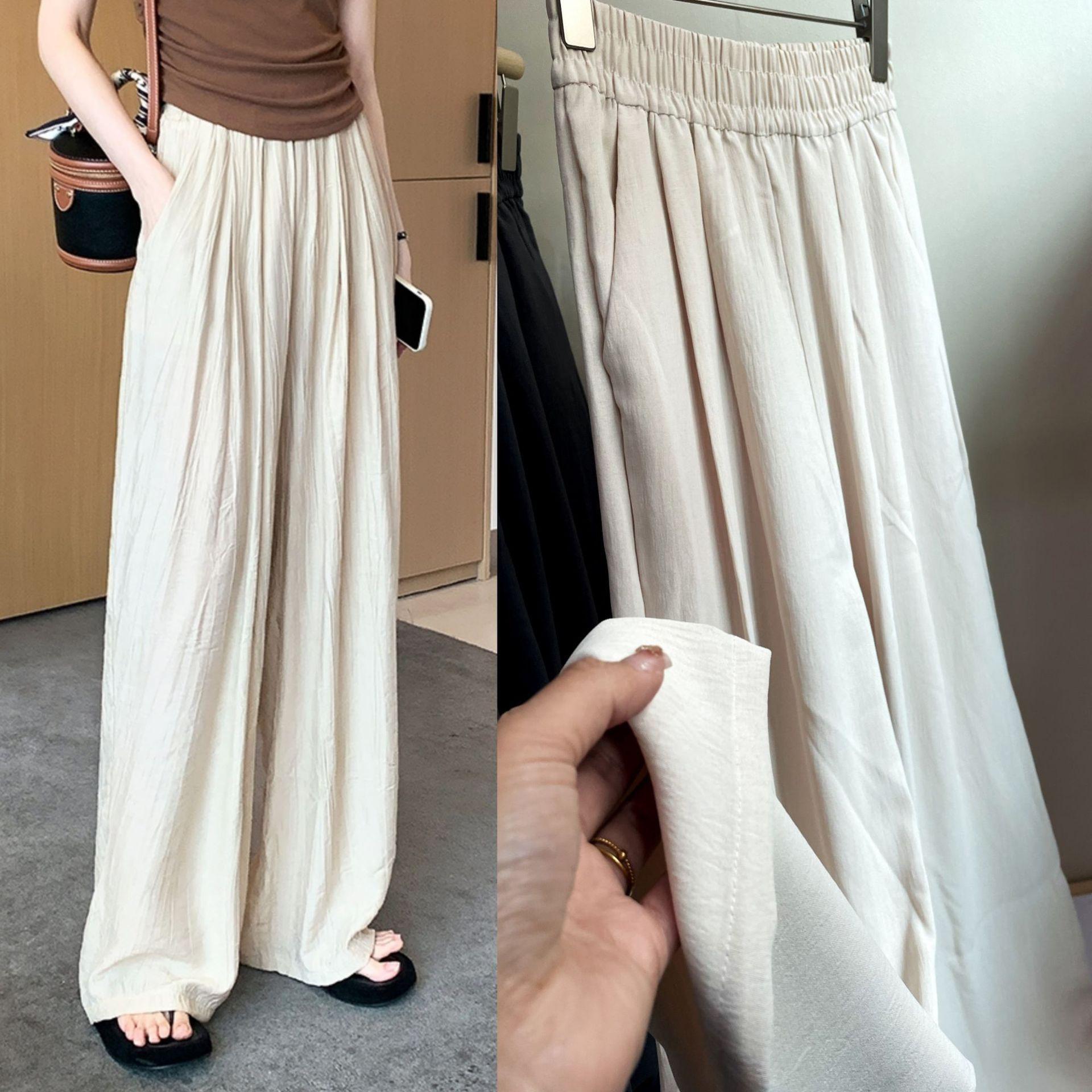 

Свободная плиссированная текстура и повседневные брюки-палаццо в японском стиле для женщин, летние прогулочные брюки, колышущиеся на ветру L бежевый