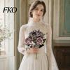 Faux Fern Leaves Artificial Rose Flowers Bouquet for Wedding Bridal, Fake Light Luxury Floral Arrangement Home Decoration And Photography Props,