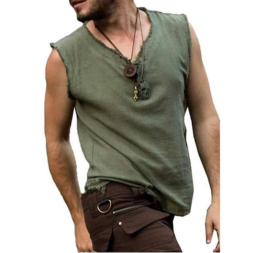 Summer Fashion Men'S Casual Sleeveless T-Shirt V-Neck Vest Renaissance Pirate Vest Loose Cut Retro Viking Pullover Top Cosplay Sport Tank Tops