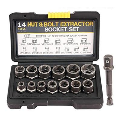 Set extractor de piulițe cu șuruburi de impact cu antrenare de 3/8 inch, kit de îndepărtare a piulițelor de 13 buc. Set de scule pentru priză de 1/4 inch - 3/4 inch cu un adaptor de antrenare hexagonală de 1/4 inch la adaptor de priză de 3/8 inch